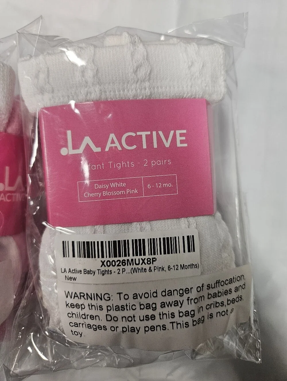 Baby Girl Infant Tights 2 Packs 4 Pairs 6-12M White Pink Non Slip